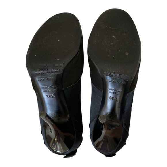 Sergio Rossi Black Satin Peep Toe Pumps Knot Bow High Stiletto Heel EU 39.5 US 9 - Picture 4 of 9